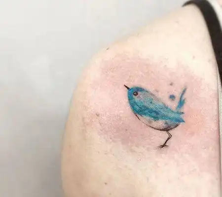 可爱的蓝色小鸟纹身图案