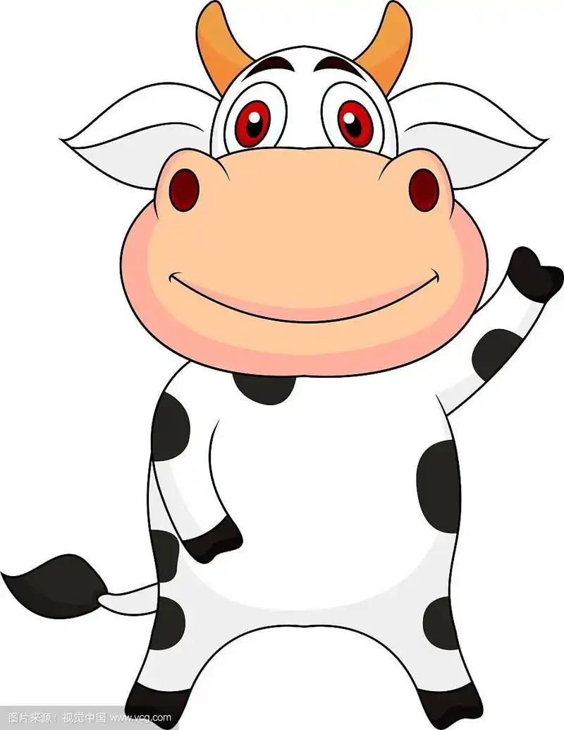 可爱的奶牛卡通挥手