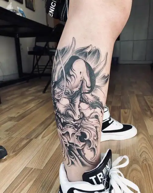 小腿般若纹身图片腿部新传统老传统纹身图案