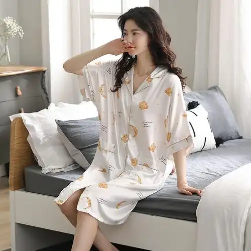 睡裙女2021年新款春夏季冰丝韩版薄款睡衣女ins风仿真丝绸家居服