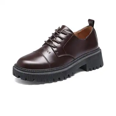 骆驼女鞋松糕厚底小皮鞋女百搭休闲英伦风单鞋女优雅简约休闲鞋