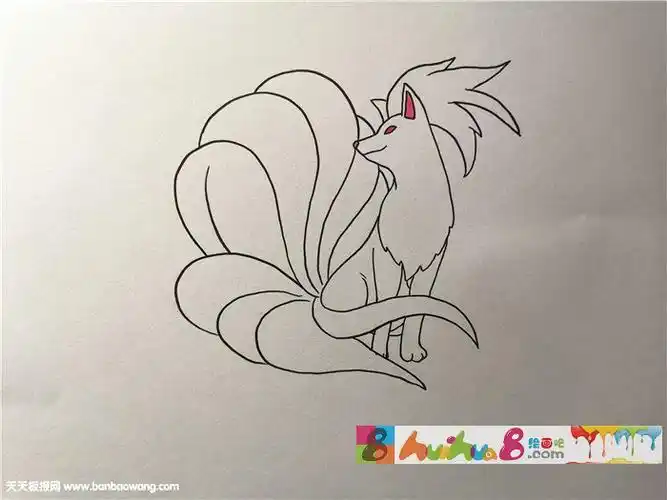 可爱的九尾狐怎么画怎么画简笔画教程绘画吧-画画