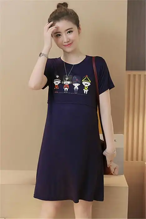 新款时尚孕妇装上衣裙子夏季莫代尔中长款外穿产后孕妇哺乳连衣裙