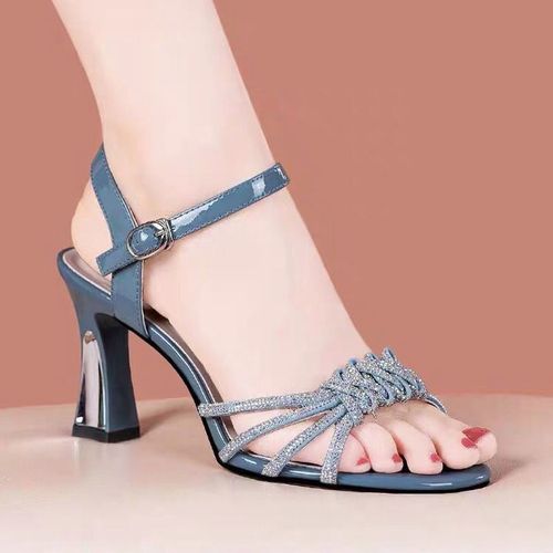 凉鞋女2022年新款百搭真皮高跟鞋粗跟舒适仙女工作鞋子露趾配裙子红色