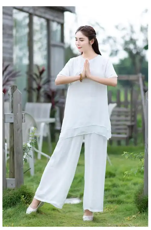 瑜伽禅服女套装棉麻两件套禅意夏季宽松长袖印度禅修居士服打坐