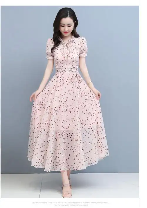 女装夏天高个子长款碎花连衣裙装女士新款雪纺超仙收腰沙滩大俺