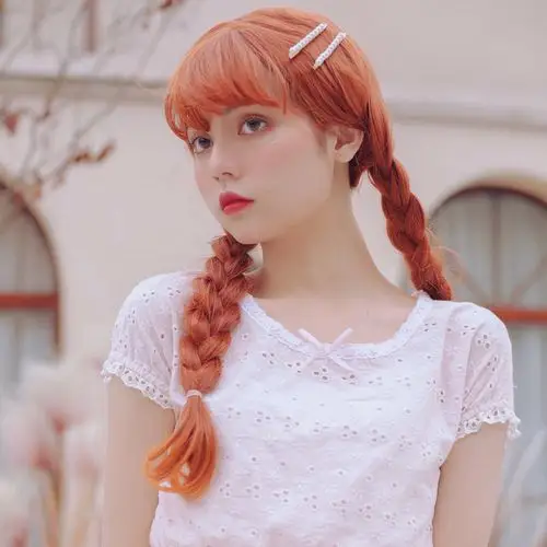 假发女麻花辫空气刘海双马尾长直发学生发型逼真自然长发网红双辫