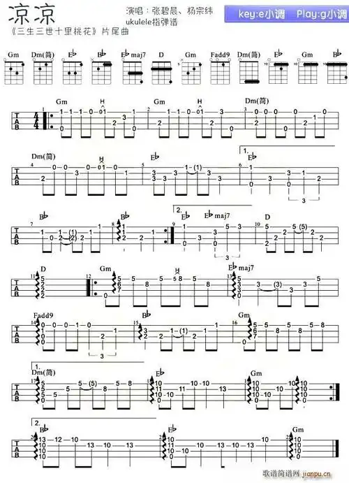 凉凉尤克里里指弹谱