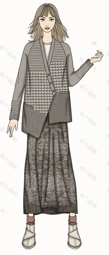 知性温婉灰色毛衣女装服装效果图