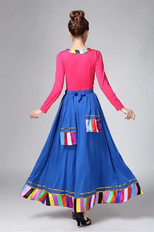 藏族半身裙藏式民族风广场舞蹈演出服装女练功大摆裙臧族练习裙子酒