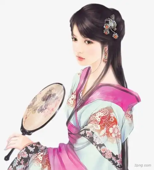 古风立绘江南扇子美女png素材透明免抠图片-动植人物