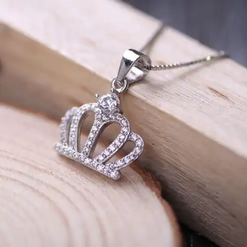 女王项链 纯银项链s925小皇冠吊坠精致锆石微镶钻锁骨链厂.