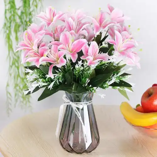 仿真小百合花装饰品摆件客厅装饰假花塑料花单支花束插花花瓶摆放