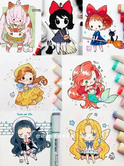 马克笔简单的卡通漫画女孩简笔画