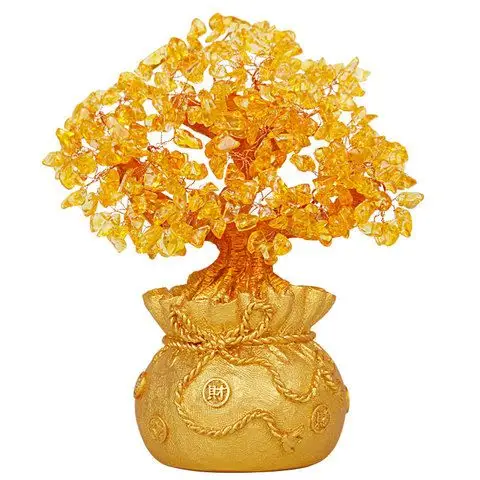 黄水晶金色摇钱树发财树招财树礼品酒柜家居客厅办公室装饰摆件