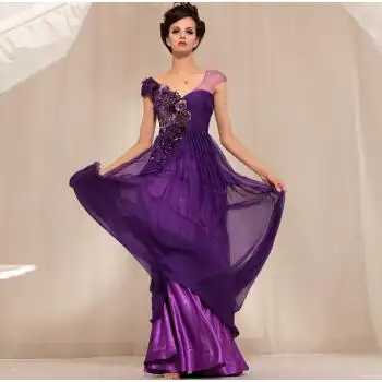 炫紫气质双肩修身长款宴会主持表演新娘晚礼服 高端礼服30802 紫色 xl