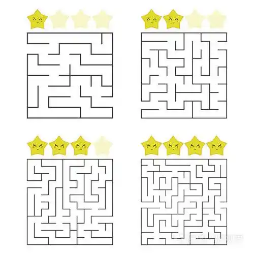 一套方形迷宫.四级难度.可爱的星星.孩子们的游戏.孩子们的困惑.