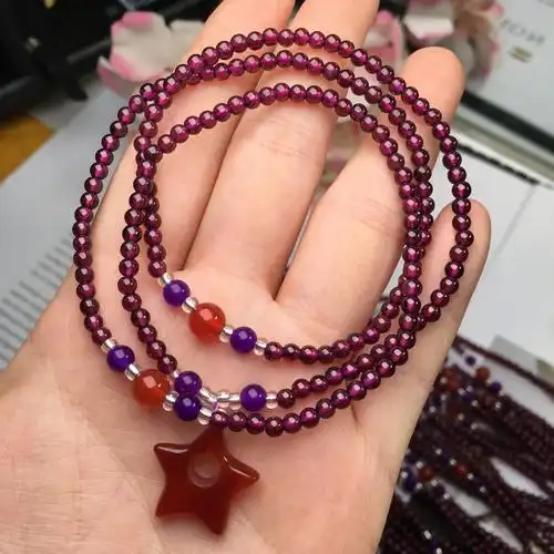 天然印度紫3mm石榴石手链佛珠石榴石多圈女款水晶手串diy饰品批发