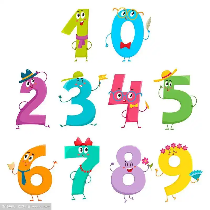 一套可爱和有趣的彩色数字字符