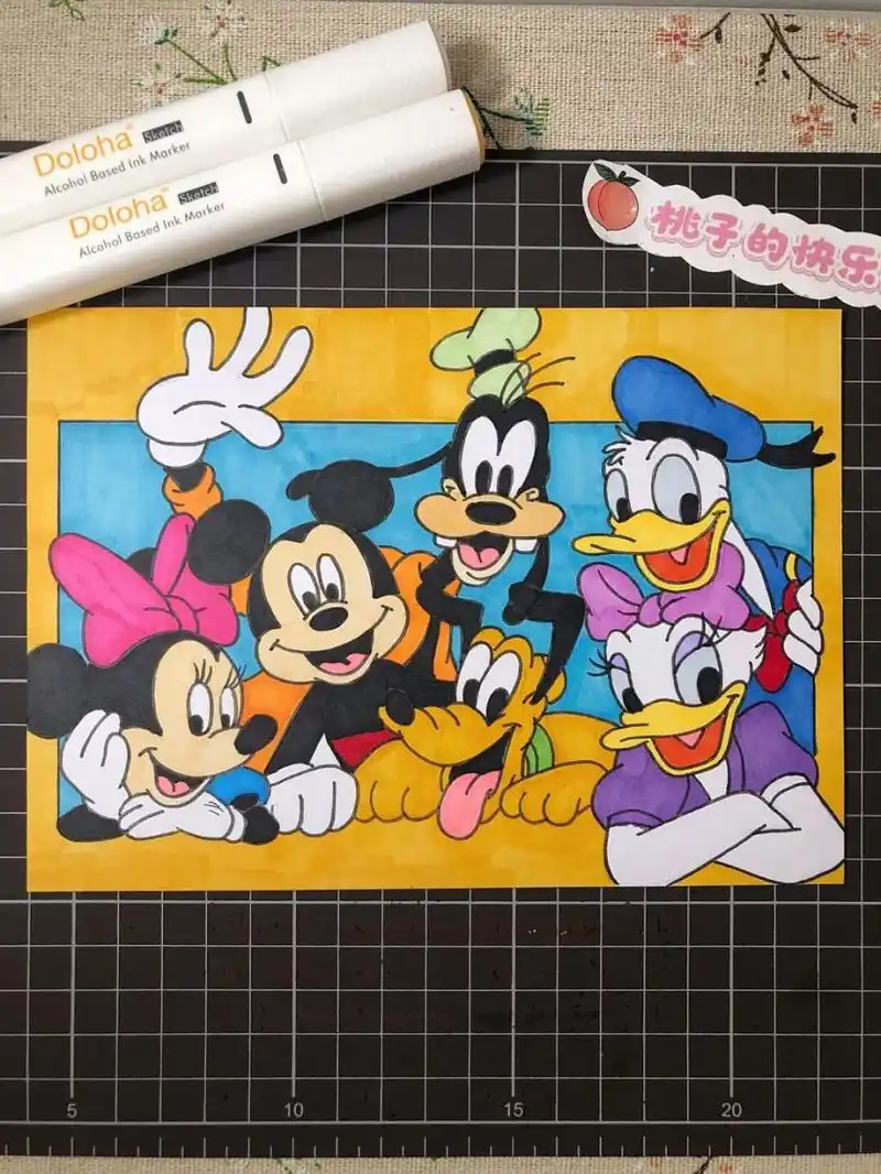 第160幅|米奇和他的朋友们卡通画,马克笔画 画材: 90荷兰白卡纸12.