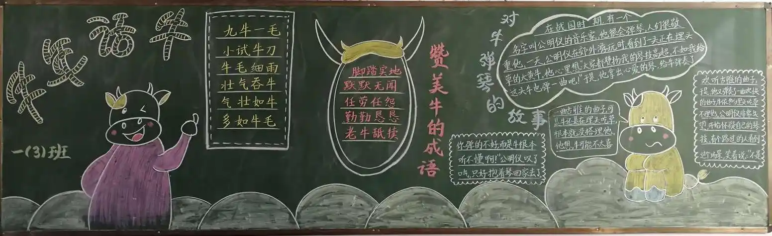平陆县实验小学一年级黑板报展牛年说牛
