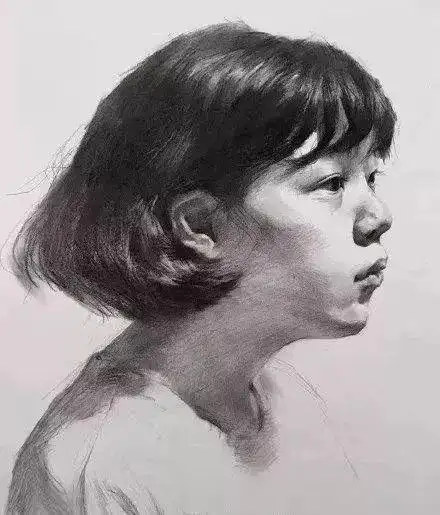 画室培训机构素描教程12侧面女青年头像写生