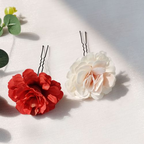 古风桔梗花钗汉服仙气花簪唐制绢花发饰古装演出摄影仿真花u型钗