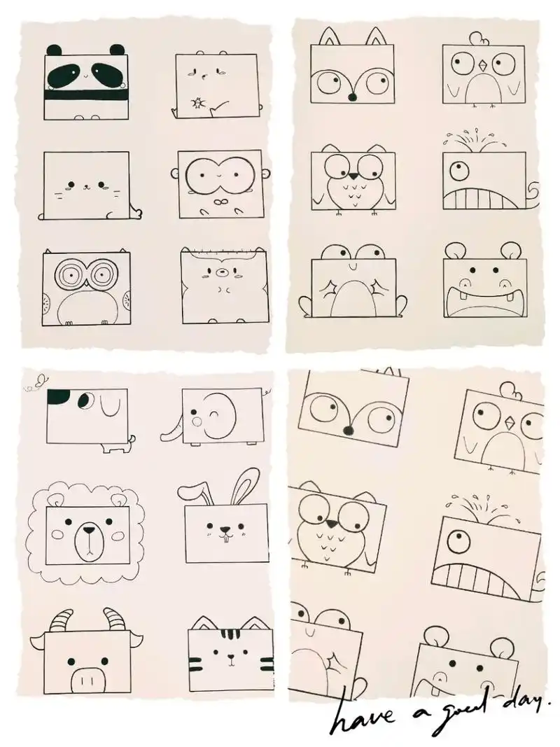 用两种不同的长方形画出不一样的可爱63 6165的小动物简笔画