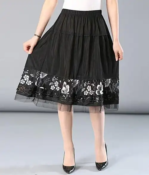 中老年广场舞群夏季时尚妈妈冰丝裙子中老年女式半身裙中年装短裙