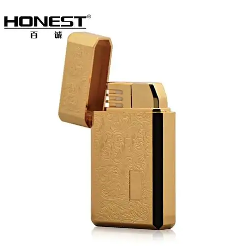 honest百诚欧式浮雕富贵花百诚火机防风直冲打火机男士商务礼品