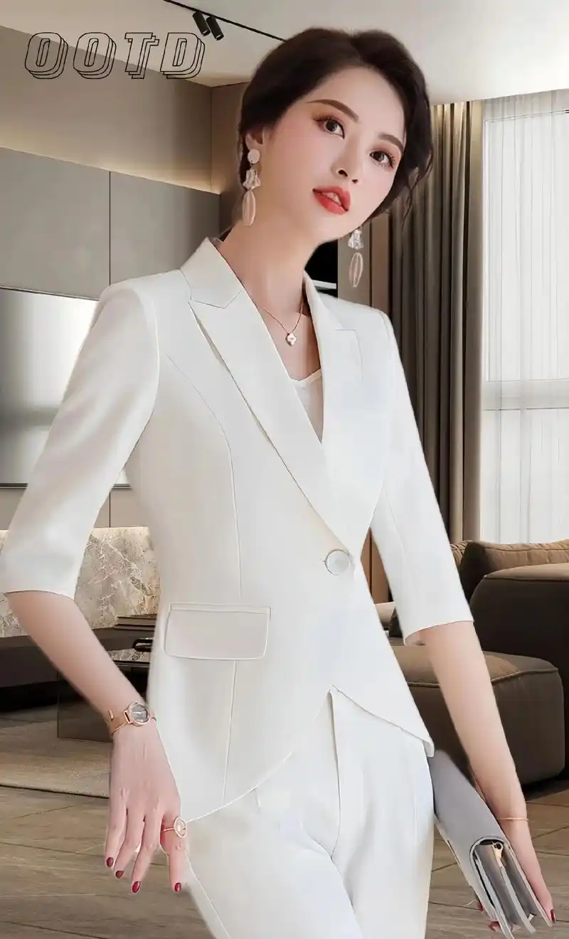 白色西装女套装气质夏季薄款西服高端职业装气质女神