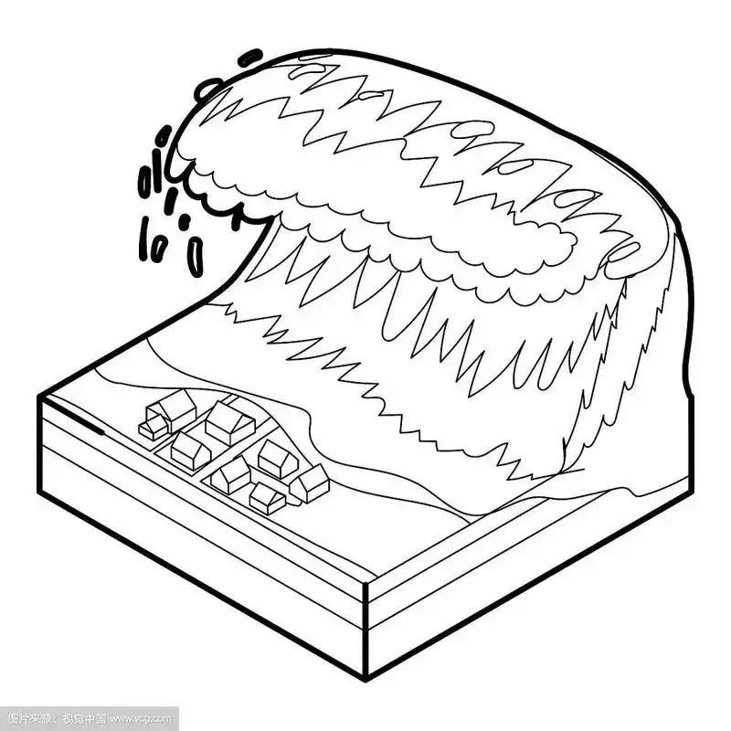 海啸波浪图标轮廓风格