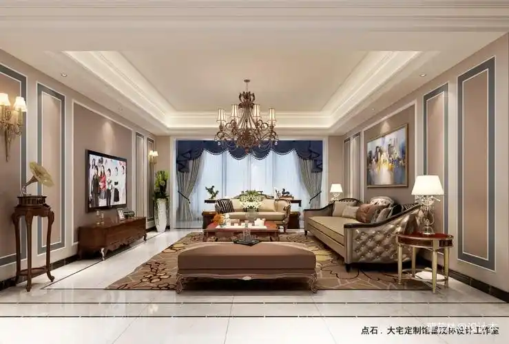 碧桂园大平层小美式客厅美式经典客厅设计图片赏析