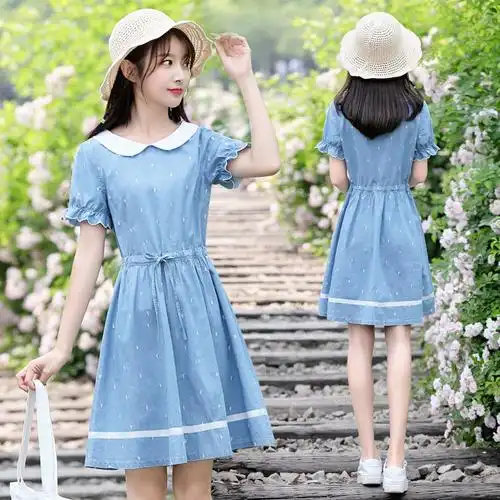中学生牛仔连衣裙少女夏装2022新款初高中生裙子女韩版可爱学院风