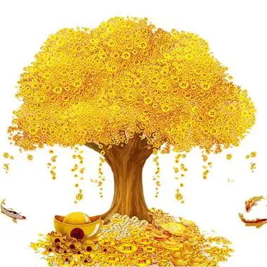简约金色金融发财树摇钱素材