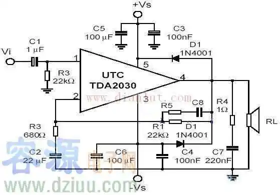 tda2003设计的功放电路原理图