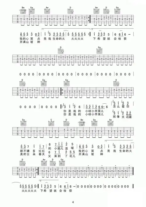 小苹果吉他谱筷子兄弟c调小苹果歌词歌谱