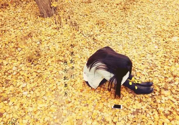 落叶一个人伤感背影女生