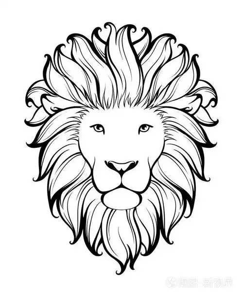 插画 线性程式化狮子.黑白图形.