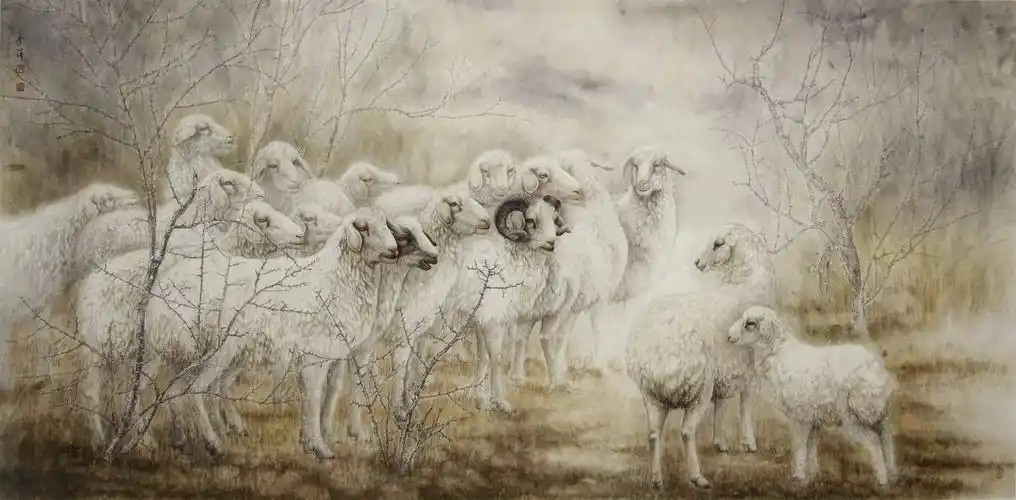 绵羊国画绵羊
