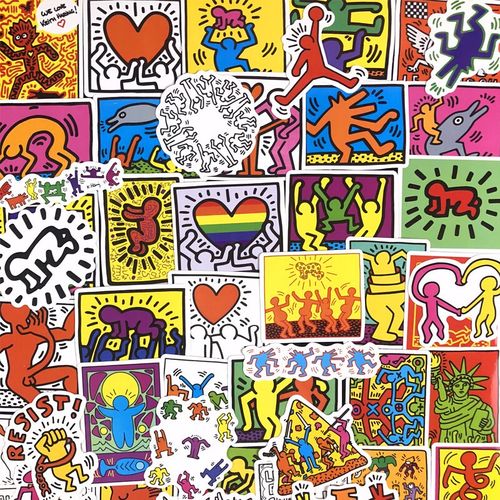 唯利多嘉宴新款50张凯斯哈林贴纸潮牌个性涂鸦贴画行李箱贴电脑笔记本