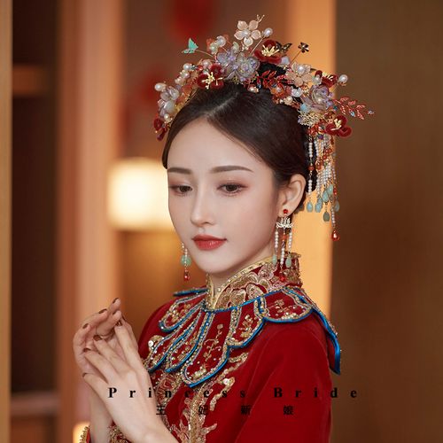 王妃新品古典婚礼人工琉璃汉服古装头饰中式新娘秀禾宫廷复古发饰