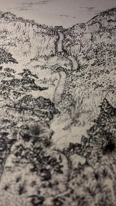 手绘 针管笔,泰山风景