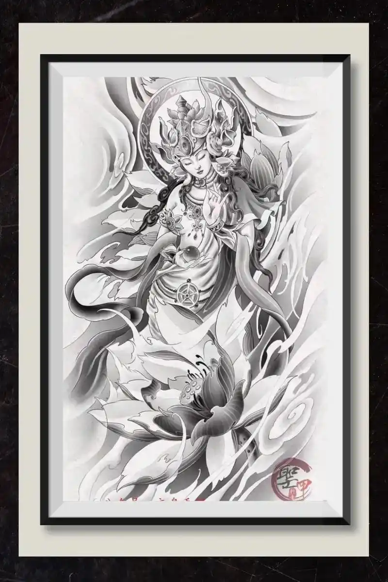 观世音菩萨 佛教中慈悲与智慧的化身.#纹身 #手稿分享 #t - 抖音