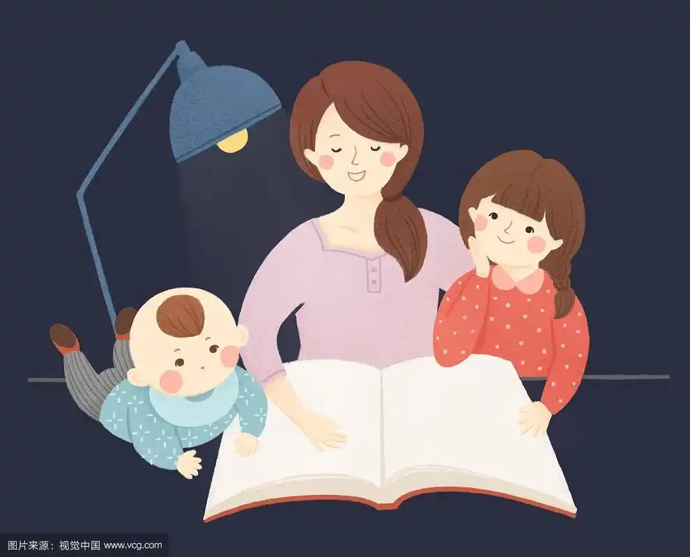 母亲睡前讲故事插画