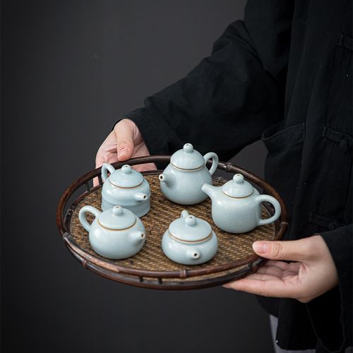 迷你哥窑汝窑茶壶指尖壶50ml陶瓷袖珍壶茶宠摆件小号可养开片单壶