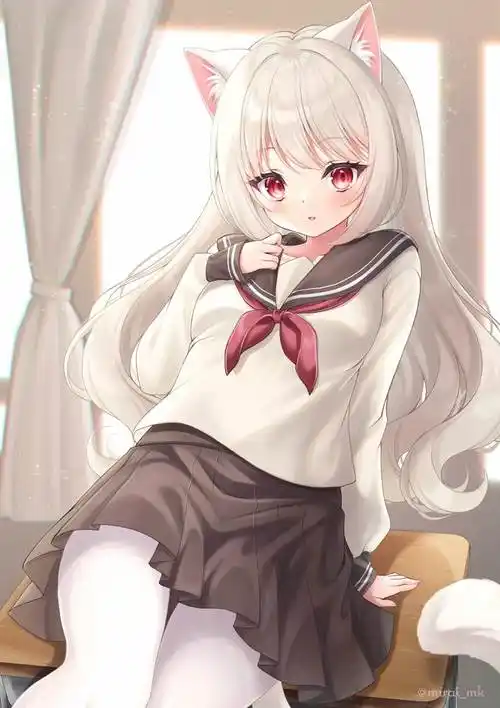 白猫はお好き|猫月みらい的水手服jk短裙少女插画图片