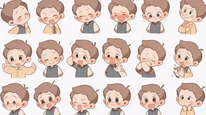 表情小孩不同情绪的表情卡通人物扁平插画儿童插画