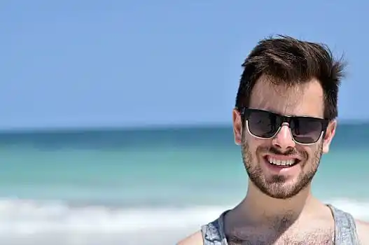 头像,英俊,男人,墨镜,热带,微笑,热带沙滩,度假