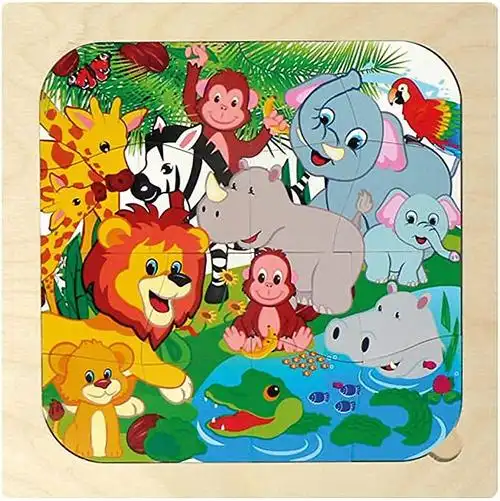 hess 14930 木制丛林动物拼图婴儿玩具,多色